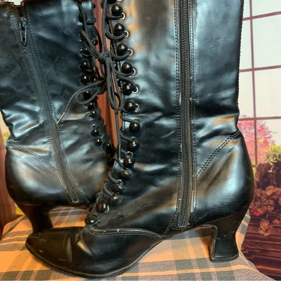 Witch boots Cosplay Costume Halloween Theater Dressy Heels 8 Black Faux Buttons - Picture 11 of 16